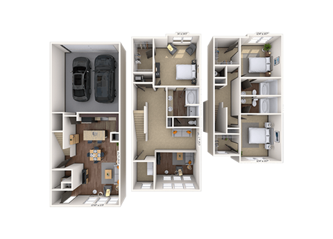 Floor plan for 3 beds, 3.5 baths, 2174 sqft