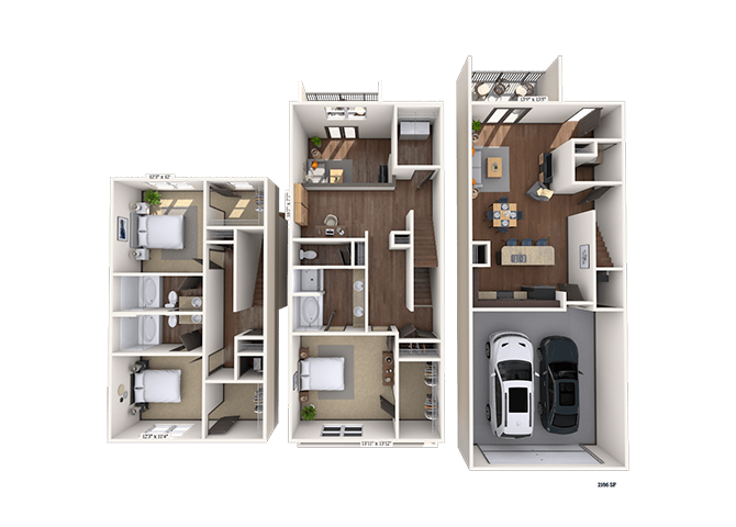 Floor plan for 3 beds, 2 baths, 2136 sqft