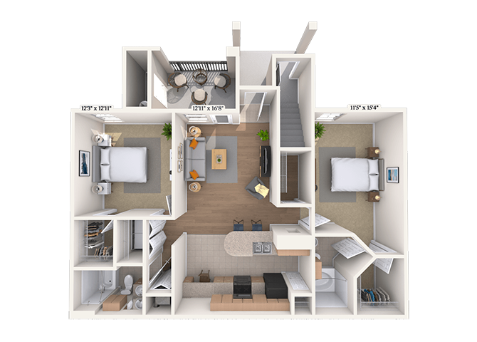 Floor plan for 2 beds, 2 baths, 1061 sqft