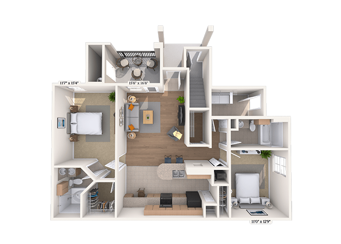 Floor plan for 2 beds, 2 baths, 1083 sqft