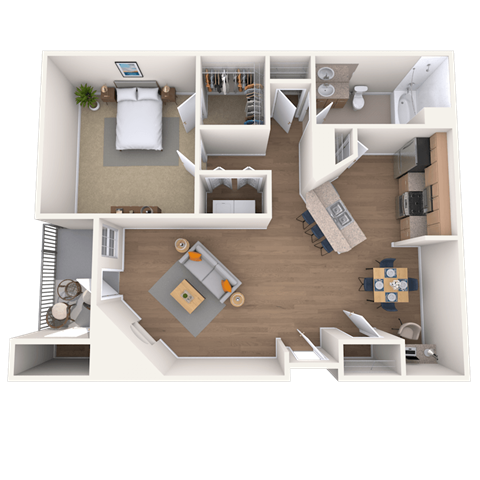Floor plan for 1 bed, 1 bath, 791 sqft