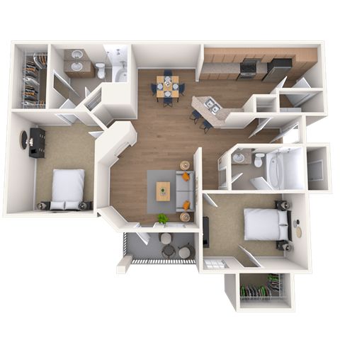 Floor plan for 2 beds, 2 baths, 1124 sqft