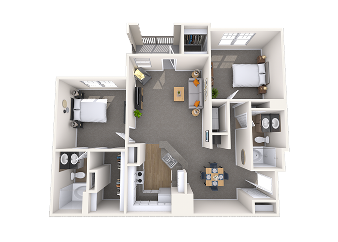 Floor plan for 2 beds, 2 baths, 1186 sqft