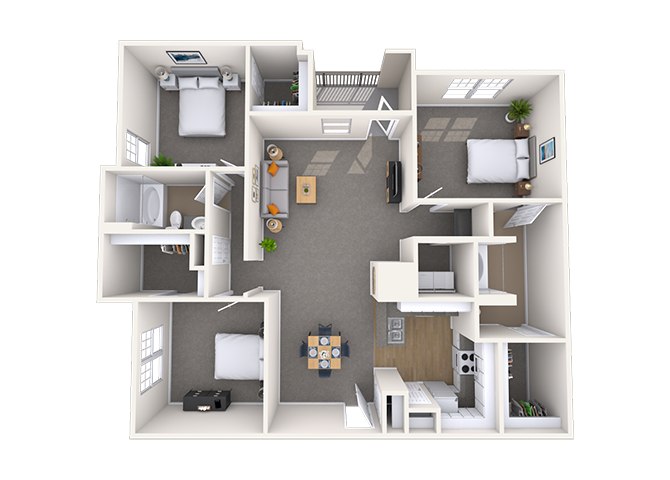 Floor plan for 3 beds, 2 baths, 1489 sqft