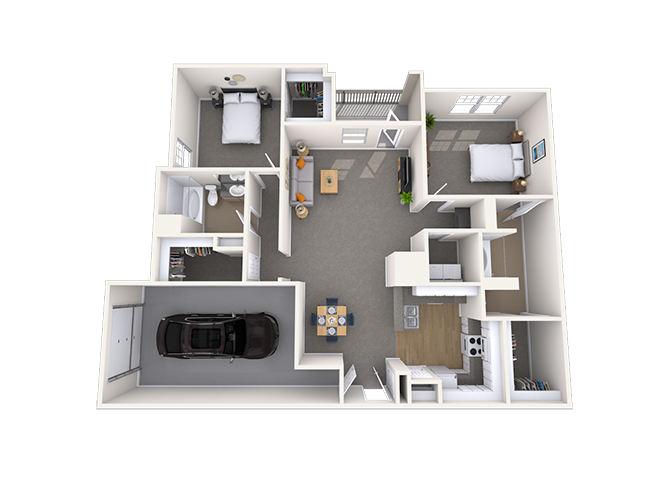 Floor plan for 2 beds, 2 baths, 1324 sqft