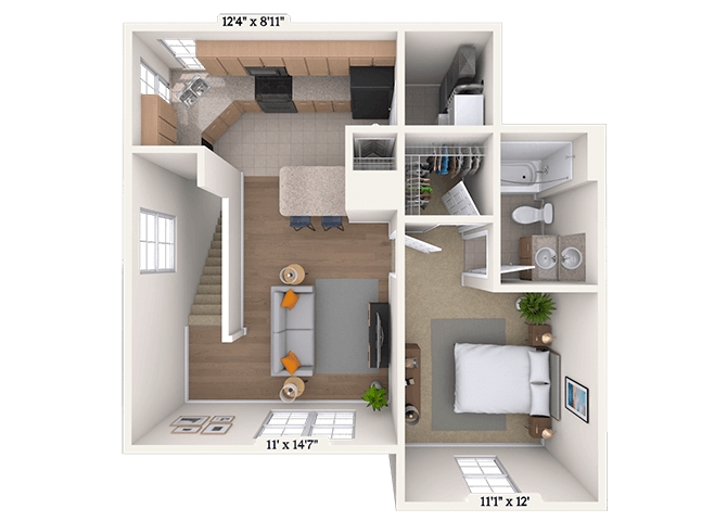 Floor plan for 1 bed, 1 bath, 680 sqft