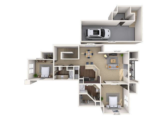 Floor plan for 2 beds, 2 baths, 1496 sqft