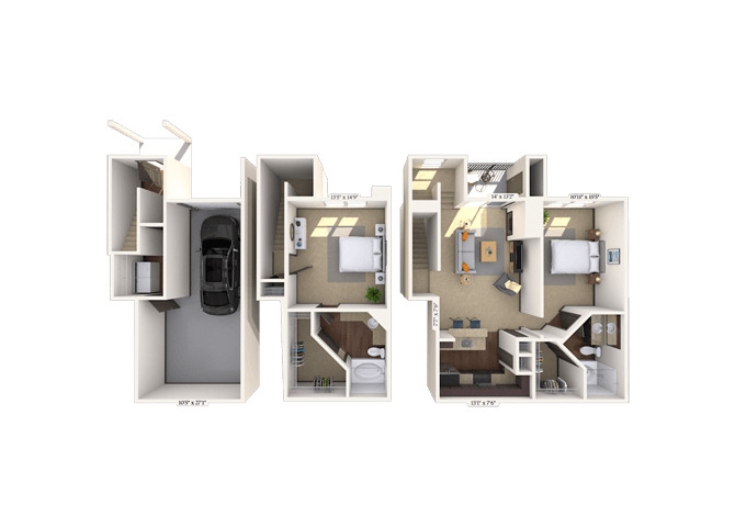Floor plan for 2 beds, 2 baths, 1411 sqft
