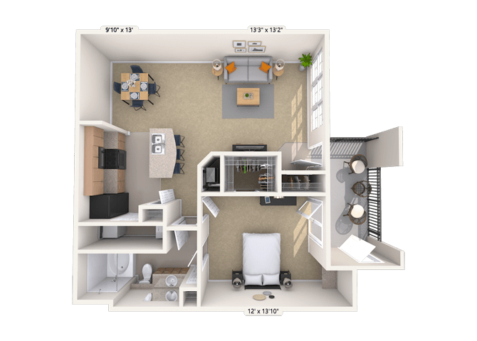 Floor plan for 1 bed, 1 bath, 823 sqft