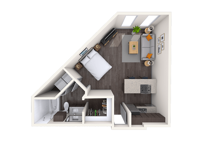 Floor plan for studio, 1 bath, 551 sqft