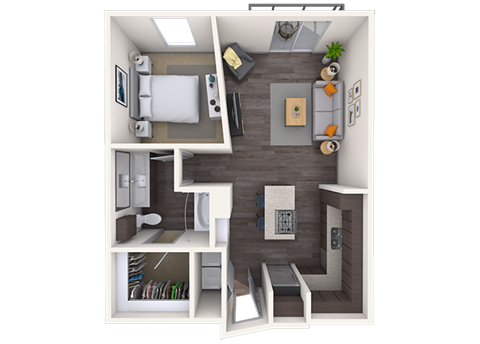 Floor plan for 1 bed, 1 bath, 698 sqft