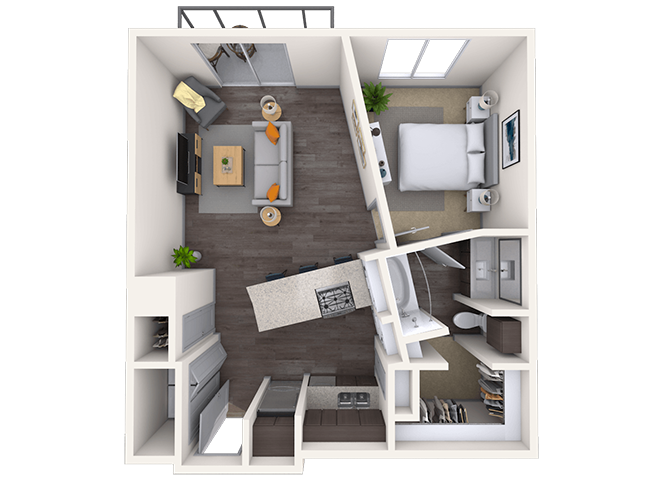 Floor plan for 1 bed, 1 bath, 760 sqft