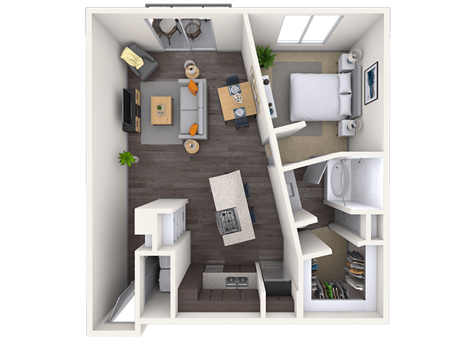 Floor plan for 1 bed, 1 bath, 872 sqft