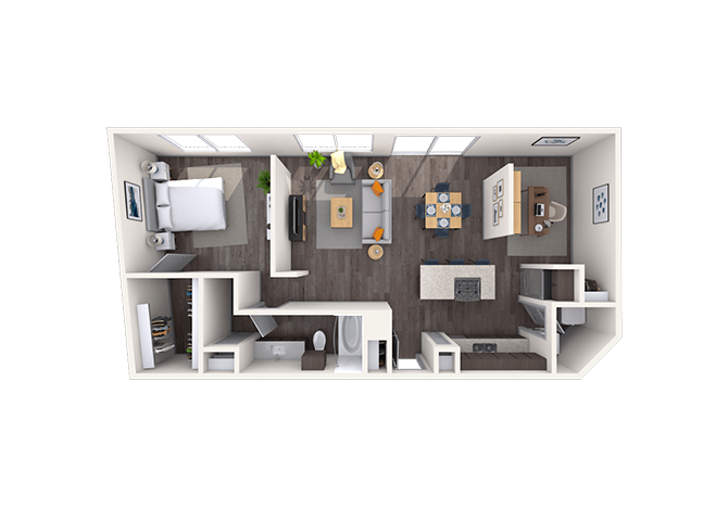 Floor plan for 1 bed, 1 bath, 1076 sqft