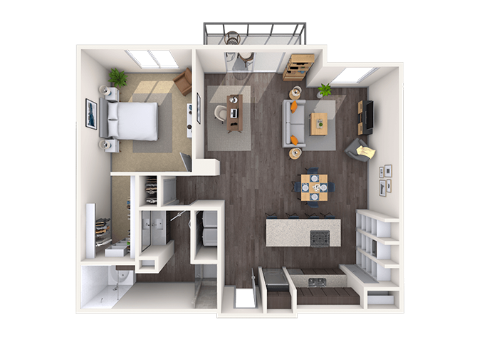 Floor plan for 1 bed, 1 bath, 1096 sqft