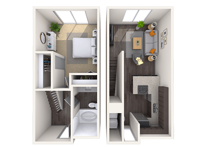 Floor plan for 1 bed, 1 bath, 788 sqft