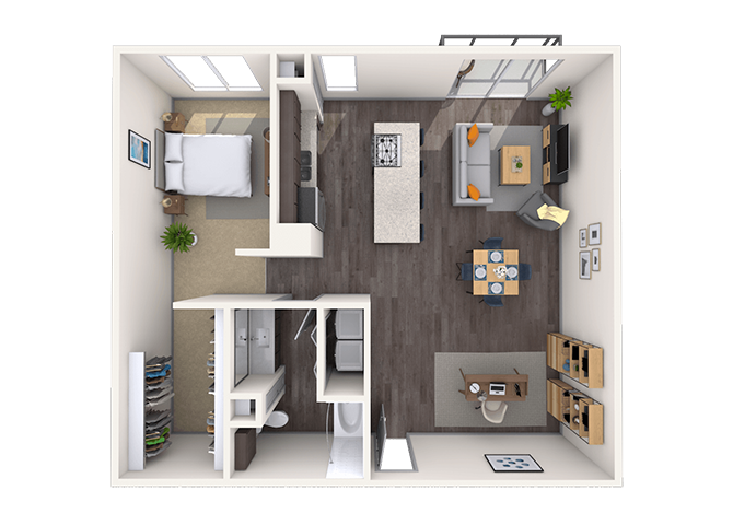 Floor plan for 1 bed, 1 bath, 1053 sqft