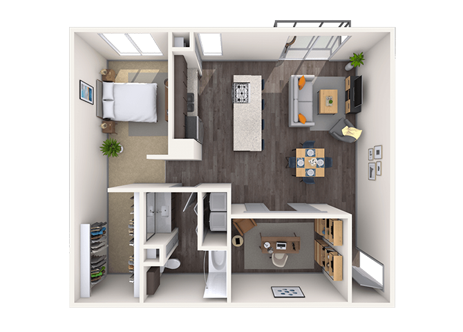 Floor plan for 1 bed, 1 bath, 1056 sqft
