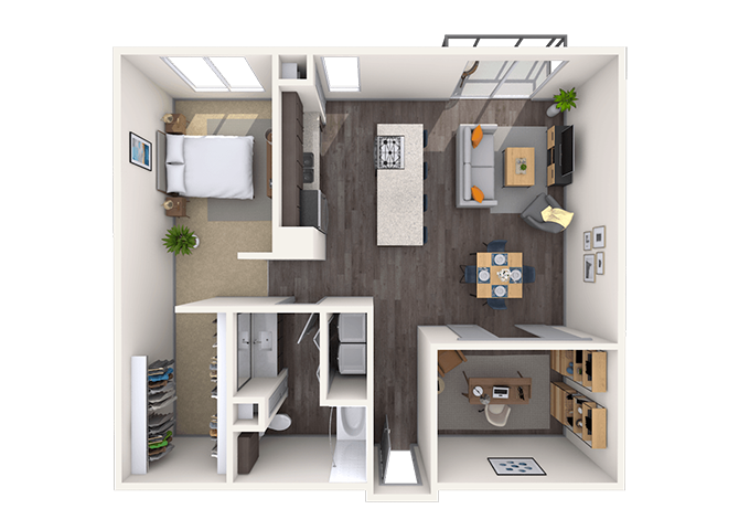 Floor plan for 1 bed, 1 bath, 1053 sqft