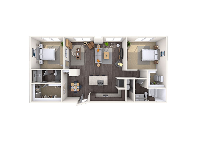 Floor plan for 2 beds, 2 baths, 1275 sqft