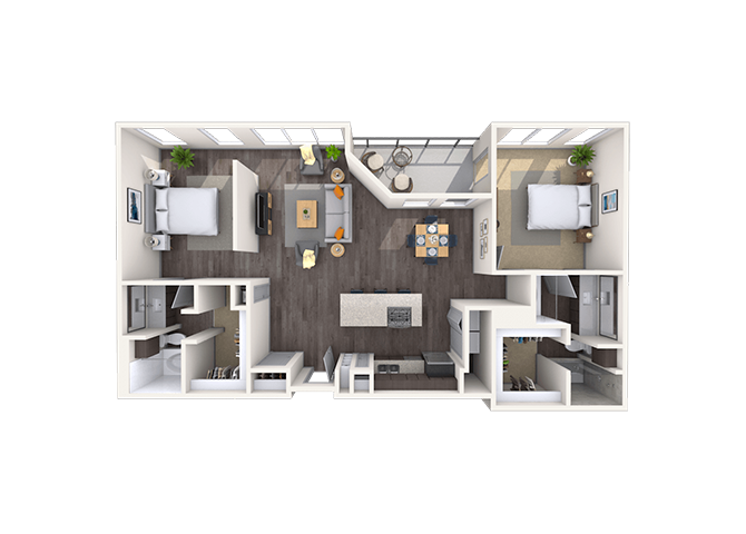 Floor plan for 2 beds, 2 baths, 1417 sqft
