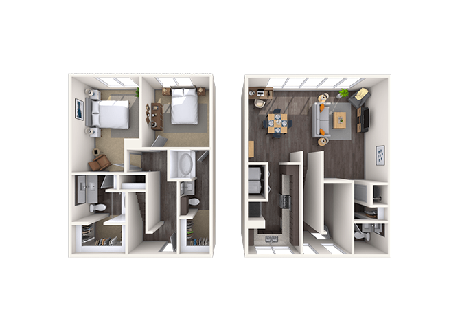 Floor plan for 2 beds, 2 baths, 1320 sqft