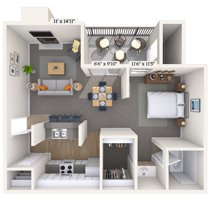 Floor plan for studio, 1 bath, 652 sqft