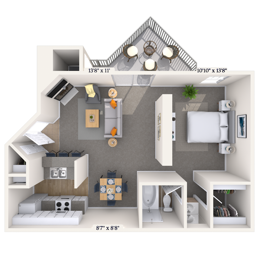 Floor plan for studio, 1 bath, 665 sqft