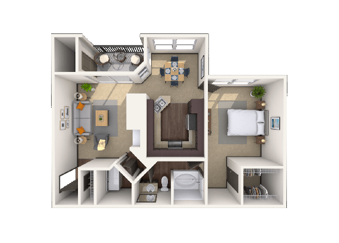 Floor plan for 1 bed, 1 bath, 838 sqft