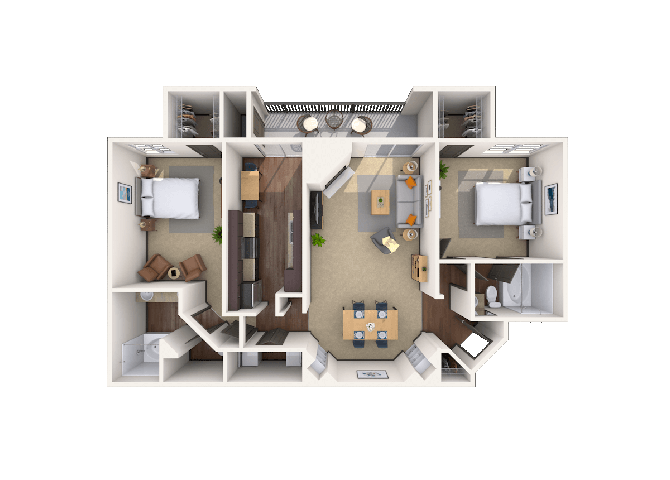 Floor plan for 2 beds, 2 baths, 1209 sqft