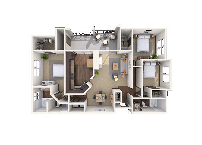Floor plan for 3 beds, 2 baths, 1352 sqft