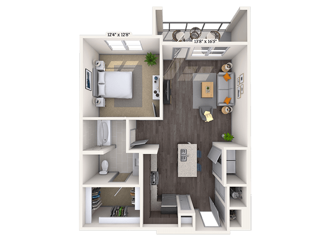 Floor plan for 1 bed, 1 bath, 827 sqft
