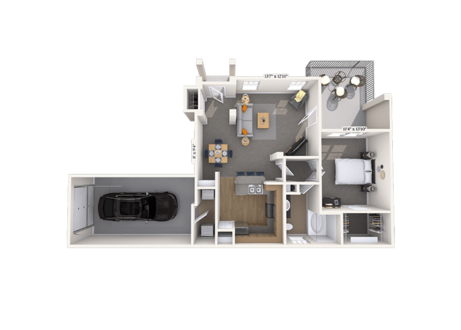 Floor plan for 1 bed, 1 bath, 810 sqft