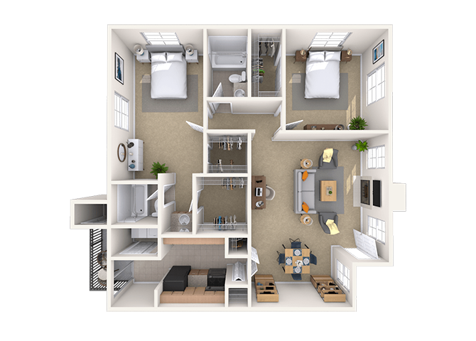 Floor plan for 2 beds, 2 baths, 1150 sqft
