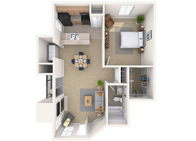 Floor plan for 1 bed, 1 bath, 780 sqft