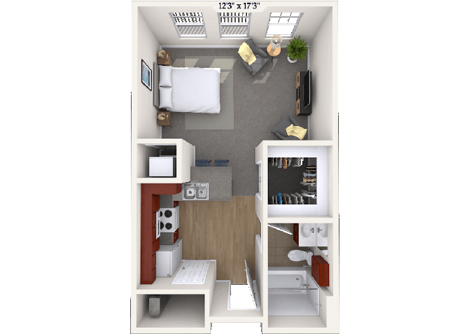Floor plan for studio, 1 bath, 502 sqft