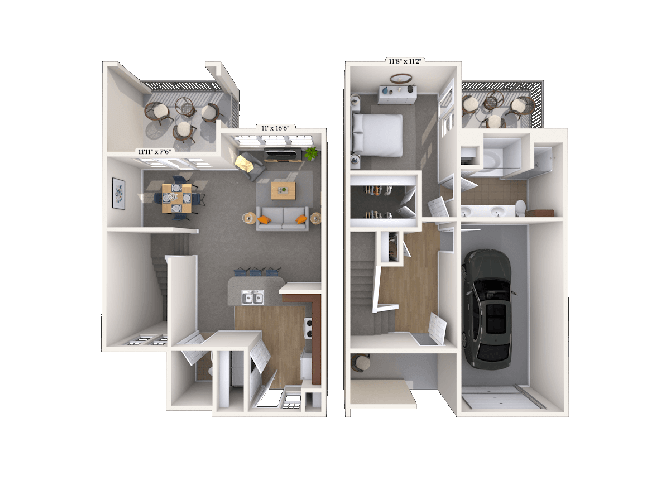 Floor plan for 1 bed, 1 bath, 1017 sqft