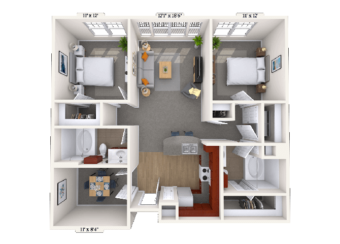 Floor plan for 2 beds, 2 baths, 1062 sqft