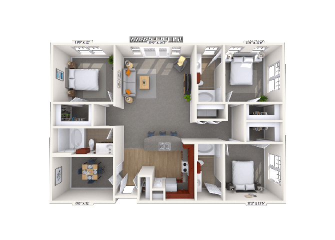 Floor plan for 3 beds, 2 baths, 1465 sqft