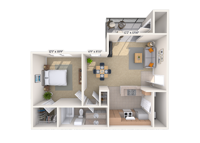 Floor plan for 1 bed, 1 bath, 639 sqft