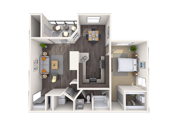 Floor plan for 1 bed, 1 bath, 838 sqft