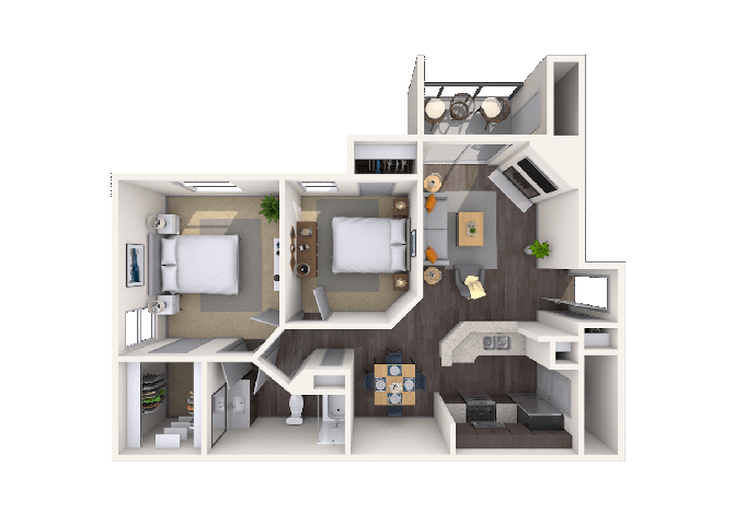 Floor plan for 2 beds, 1 bath, 912 sqft
