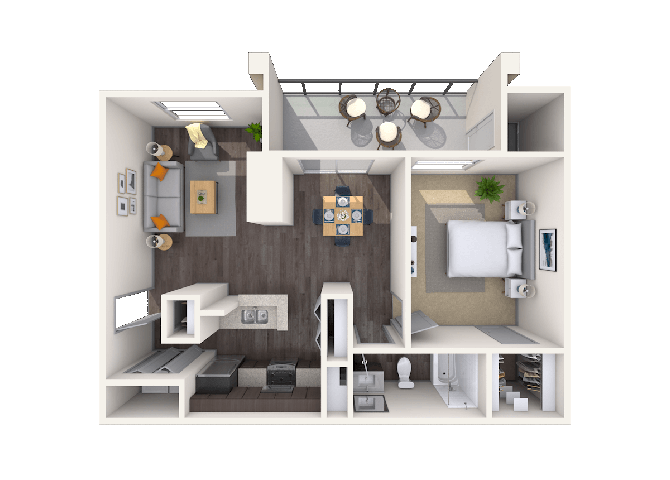 Floor plan for 1 bed, 1 bath, 740 sqft