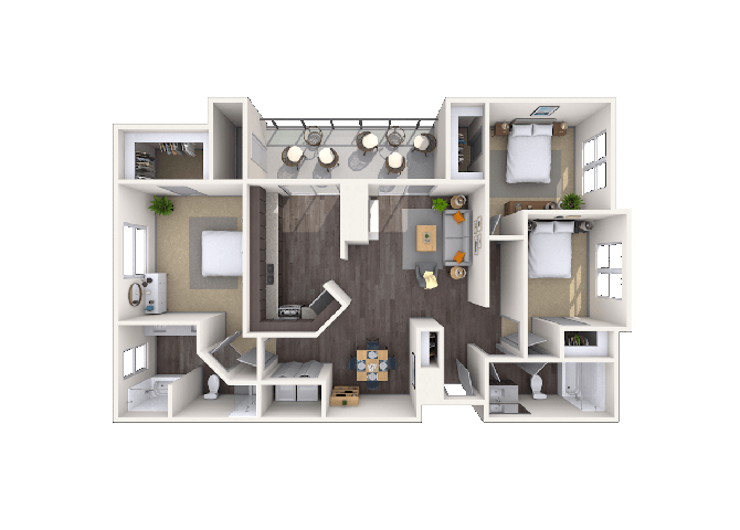 Floor plan for 3 beds, 2 baths, 1352 sqft