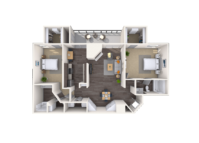 Floor plan for 2 beds, 2 baths, 1209 sqft