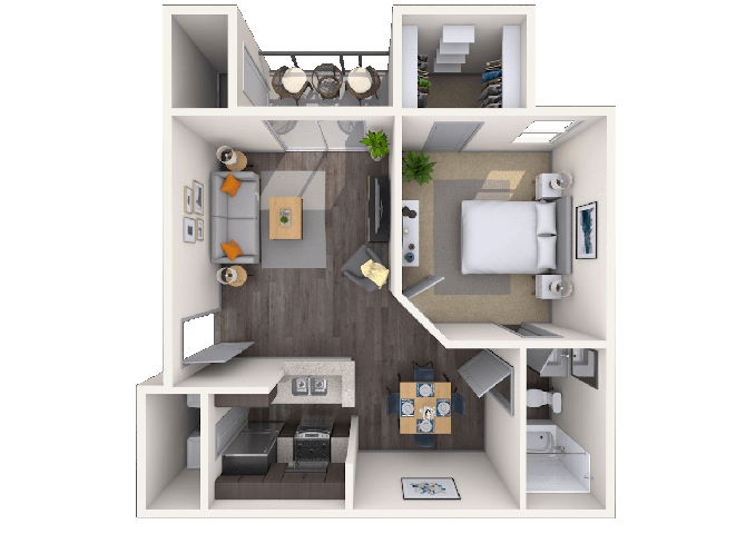 Floor plan for 1 bed, 1 bath, 650 sqft