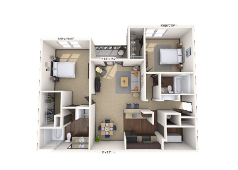 Floor plan for 2 beds, 2 baths, 1246 sqft