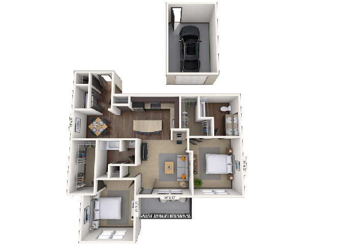 Floor plan for 2 beds, 2 baths, 1296 sqft