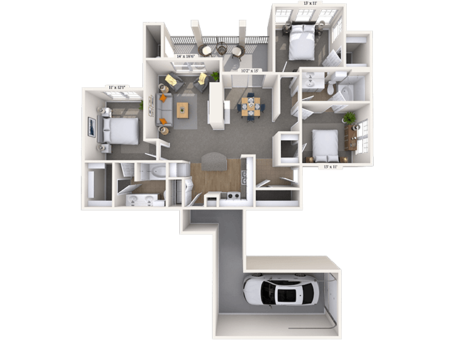 Floor plan for 3 beds, 2 baths, 1477 sqft