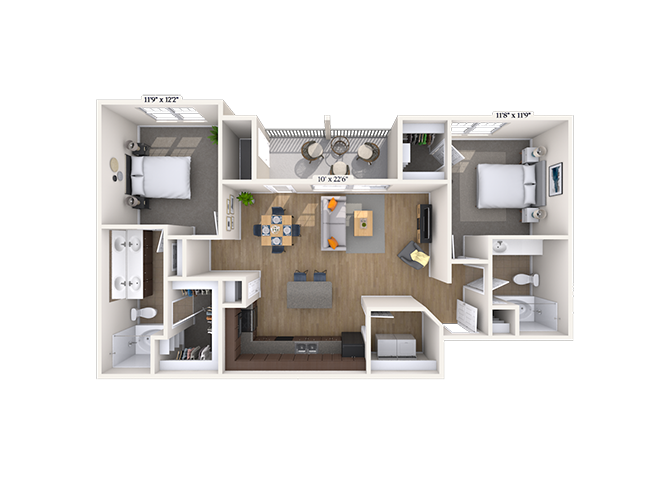 Floor plan for 2 beds, 2 baths, 1092 sqft